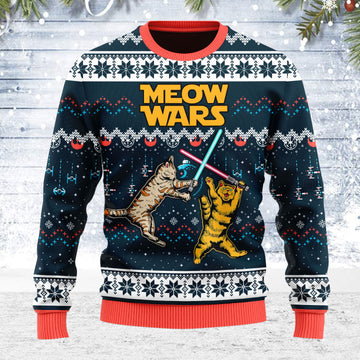 Customspig Ugly Christmas Sweater Meow Wars 3D Apparel