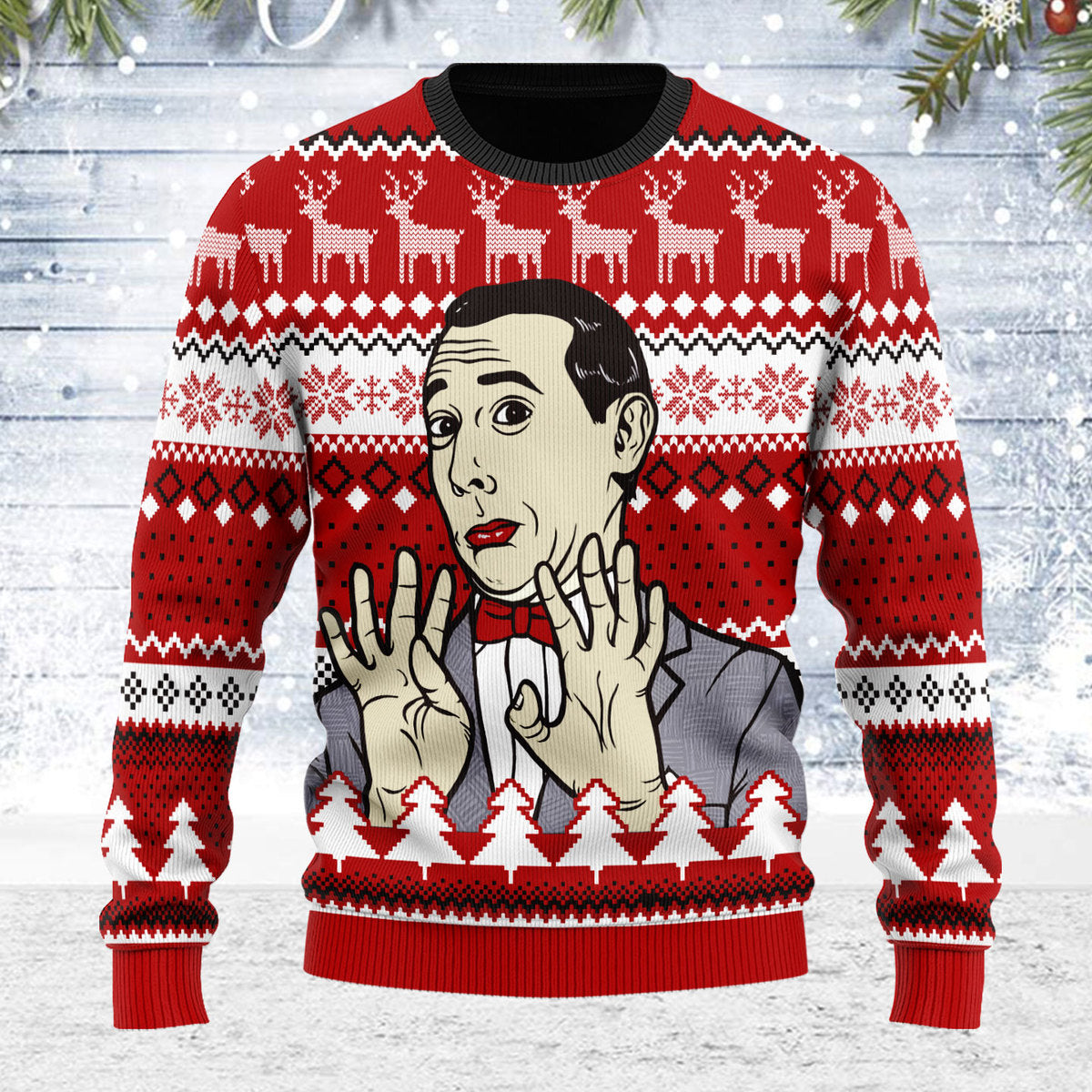 Customspig Ugly Christmas Sweater Pee Wee Herman 3D Apparel