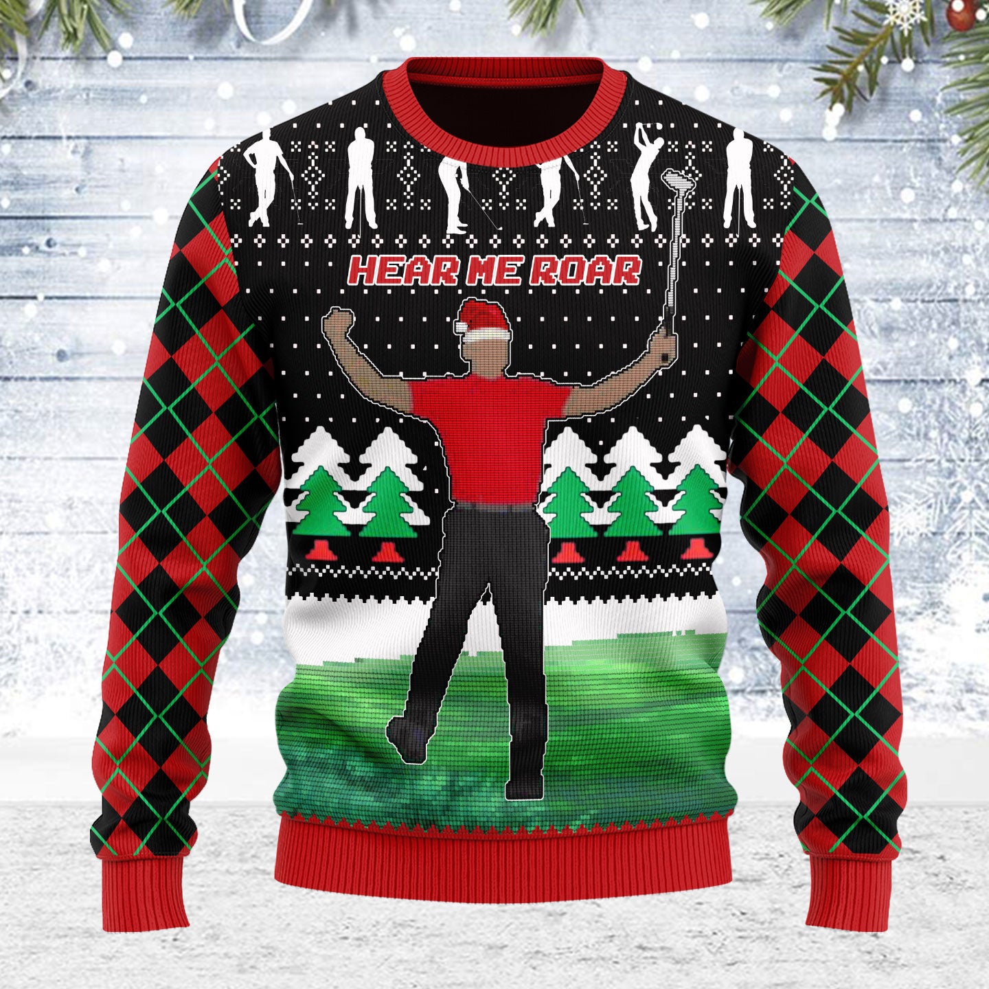 Customspig Ugly Christmas Sweater Here Him Roar 3D Apparel