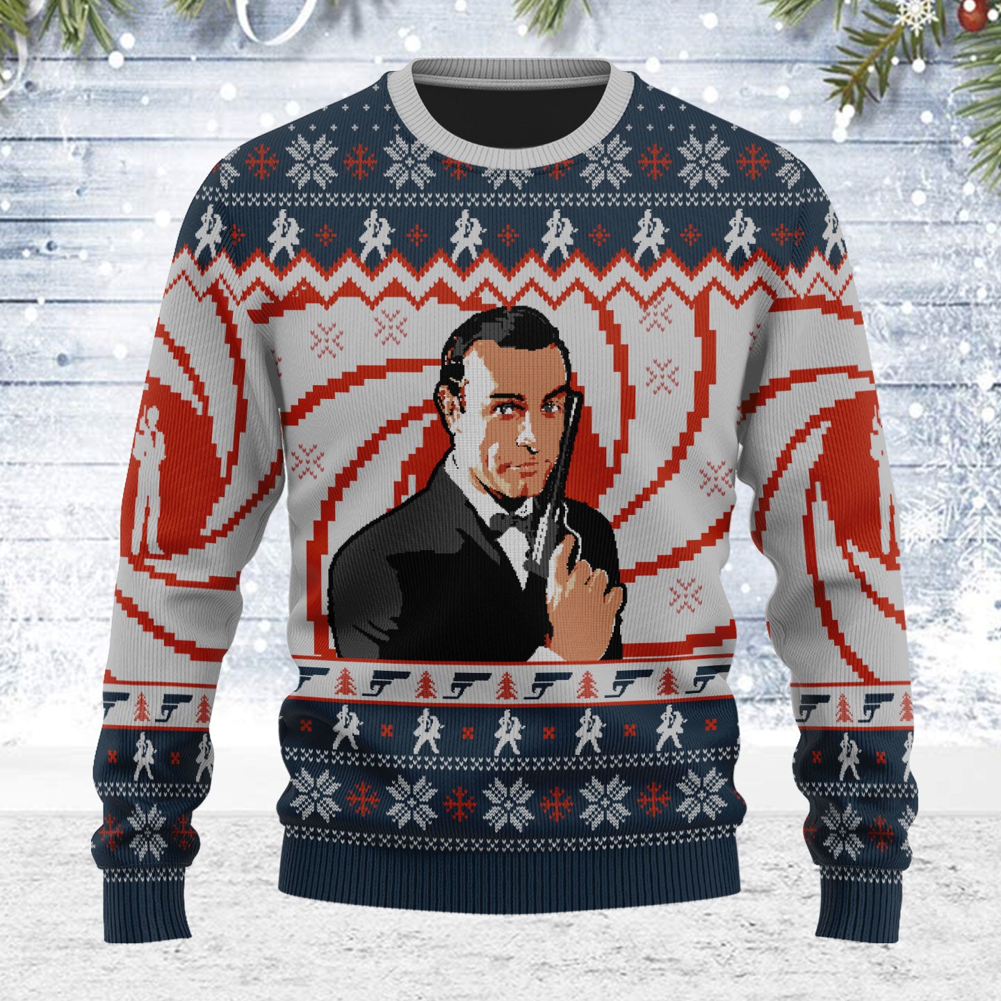 Customspig Ugly Christmas Sweater Sean Connery 3D Apparel