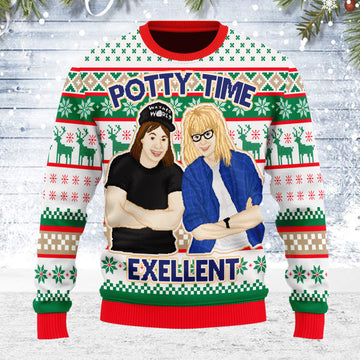 Customspig Ugly Christmas Sweater Potty Time Exellent 3D Apparel