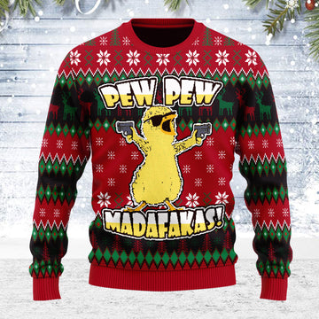 Customspig Ugly Christmas Sweater Chicken Pew Pew Madafakas Funny Chicken Gangster 3D Apparel