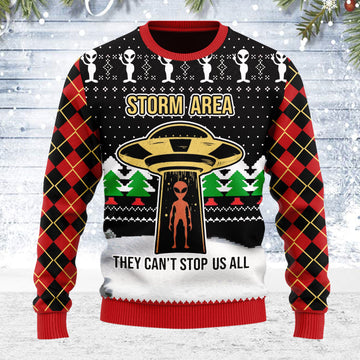 Customspig Ugly Christmas Sweater Alien Storm Area They Can't Stop Us All 3D Apparel