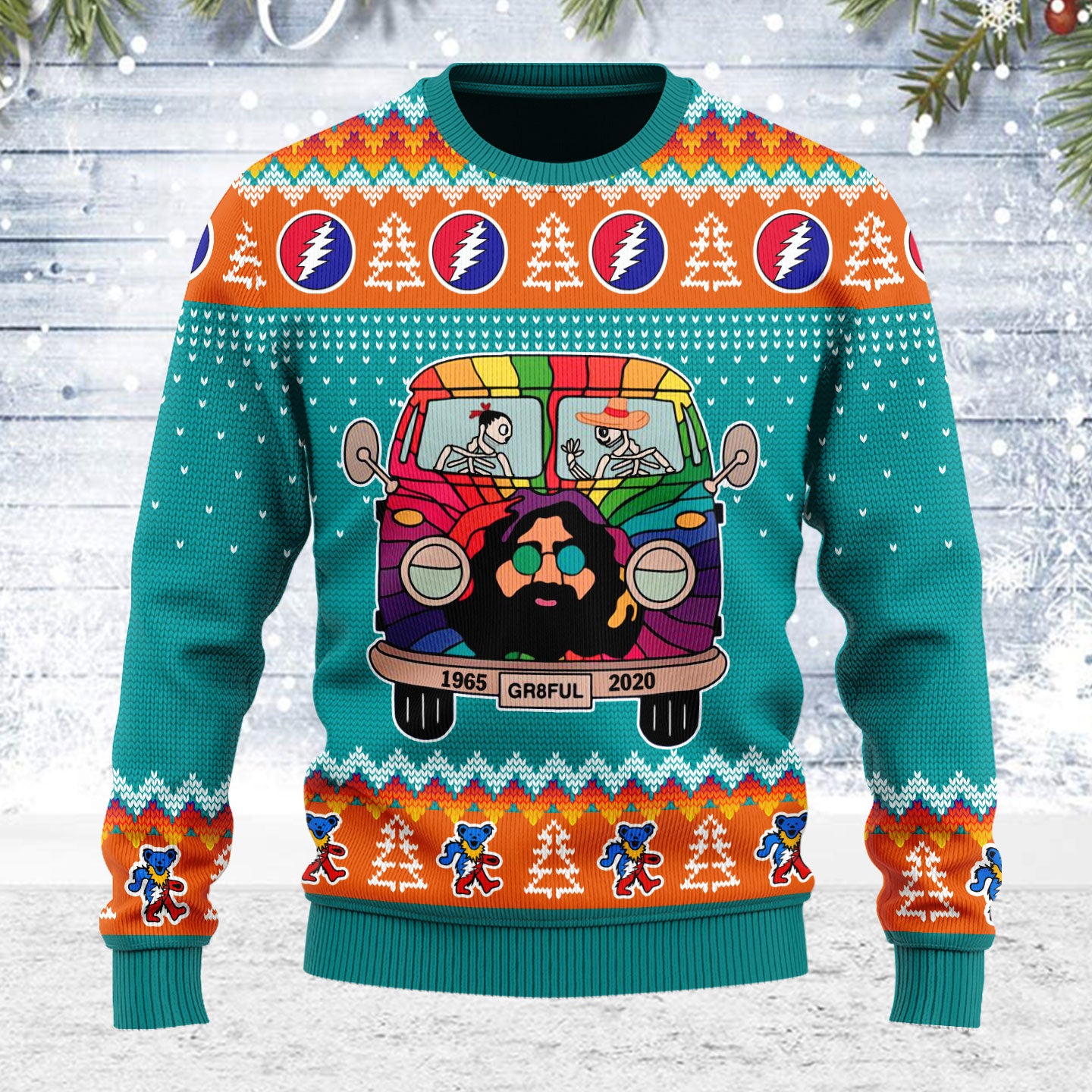 Customspig Ugly Christmas Sweater Grateful Dead Bus 3D Apparel