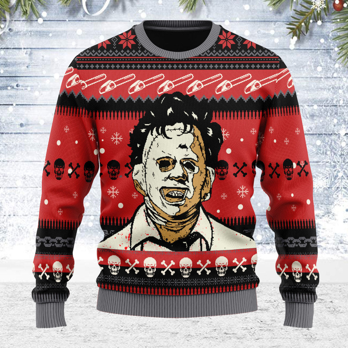 Customspig Ugly Christmas Sweater The Texas Chainsaw Massacre 3D Apparel