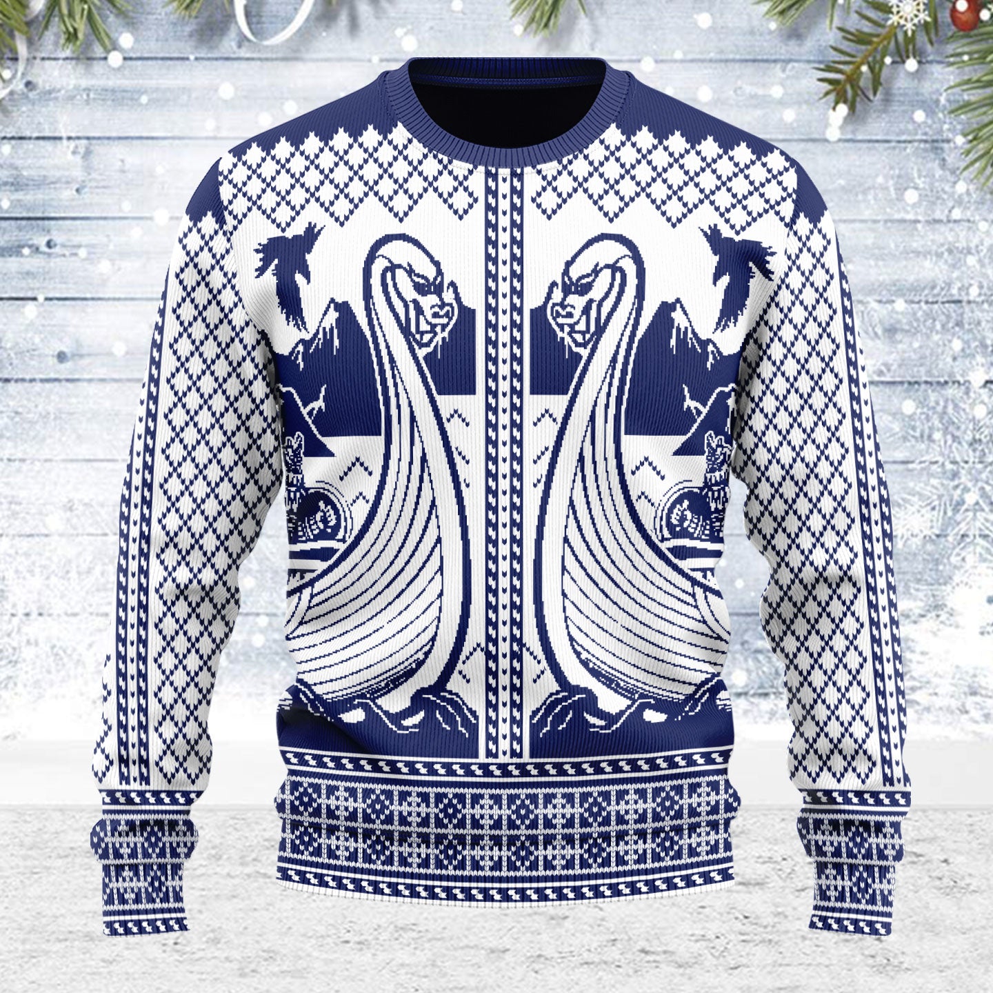 Customspig Ugly Christmas Sweater Viking Boat 3D Apparel
