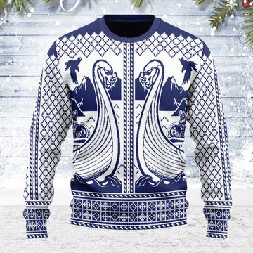Customspig Ugly Christmas Sweater Viking Boat 3D Apparel