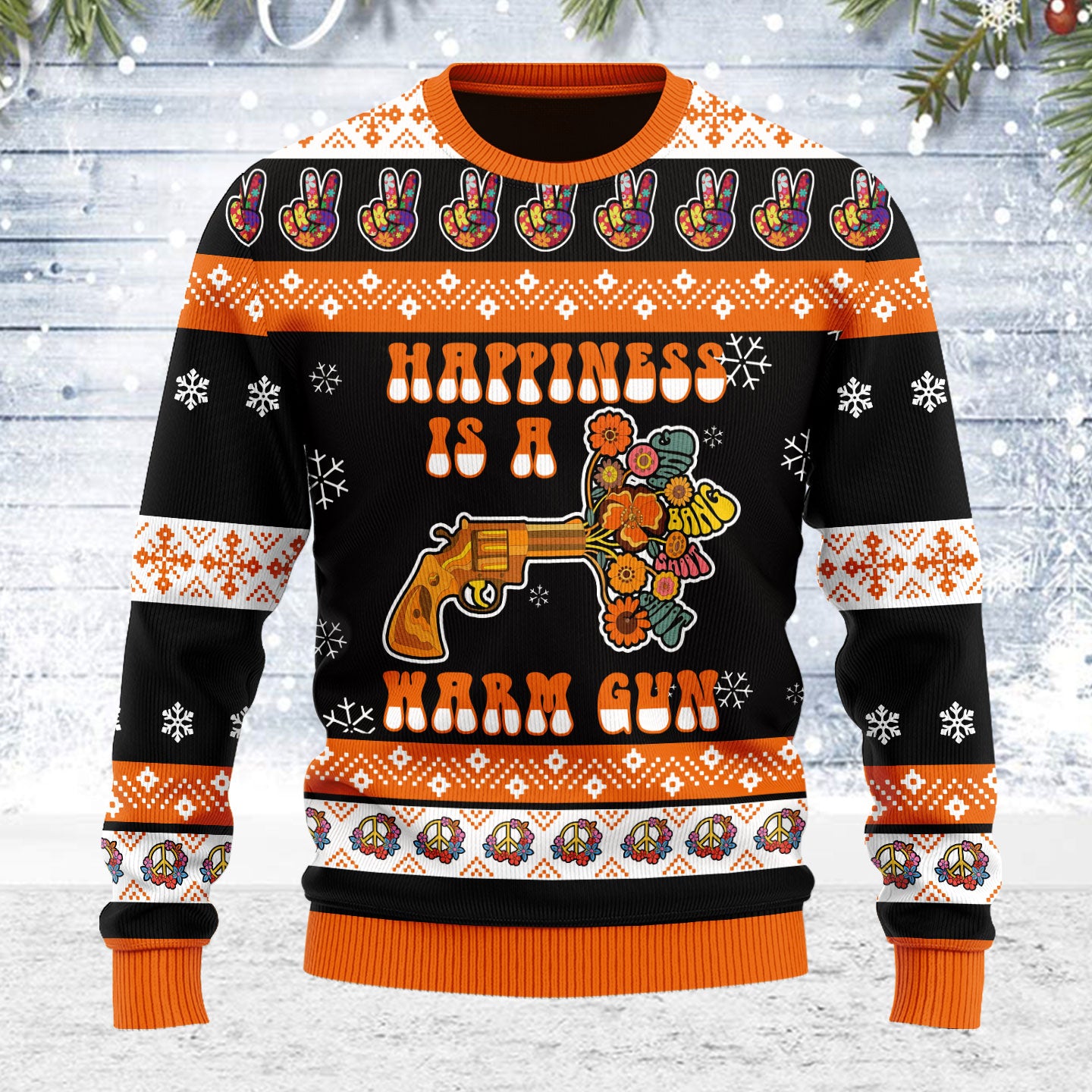 Customspig Ugly Christmas Sweater Happiness Is A Warm Gun 3D Apparel