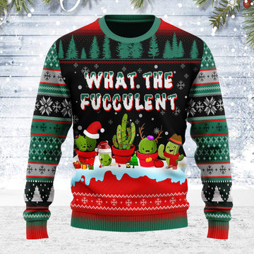 Customspig Ugly Christmas Sweater What The Fucculent Cactus Funny Sarcasm Fucculent Succulent Meme 3D Apparel