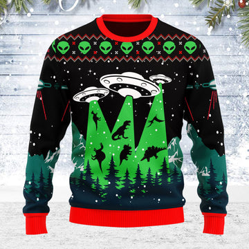 Customspig Ugly Christmas Sweater Dinosaurs UFO Alien 3D Apparel