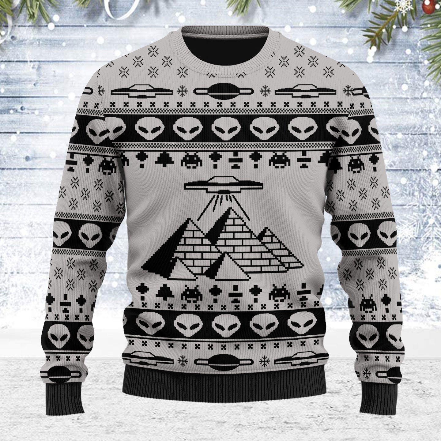 Customspig Ugly Christmas Sweater Ancient Alien Pyramid 3D Apparel