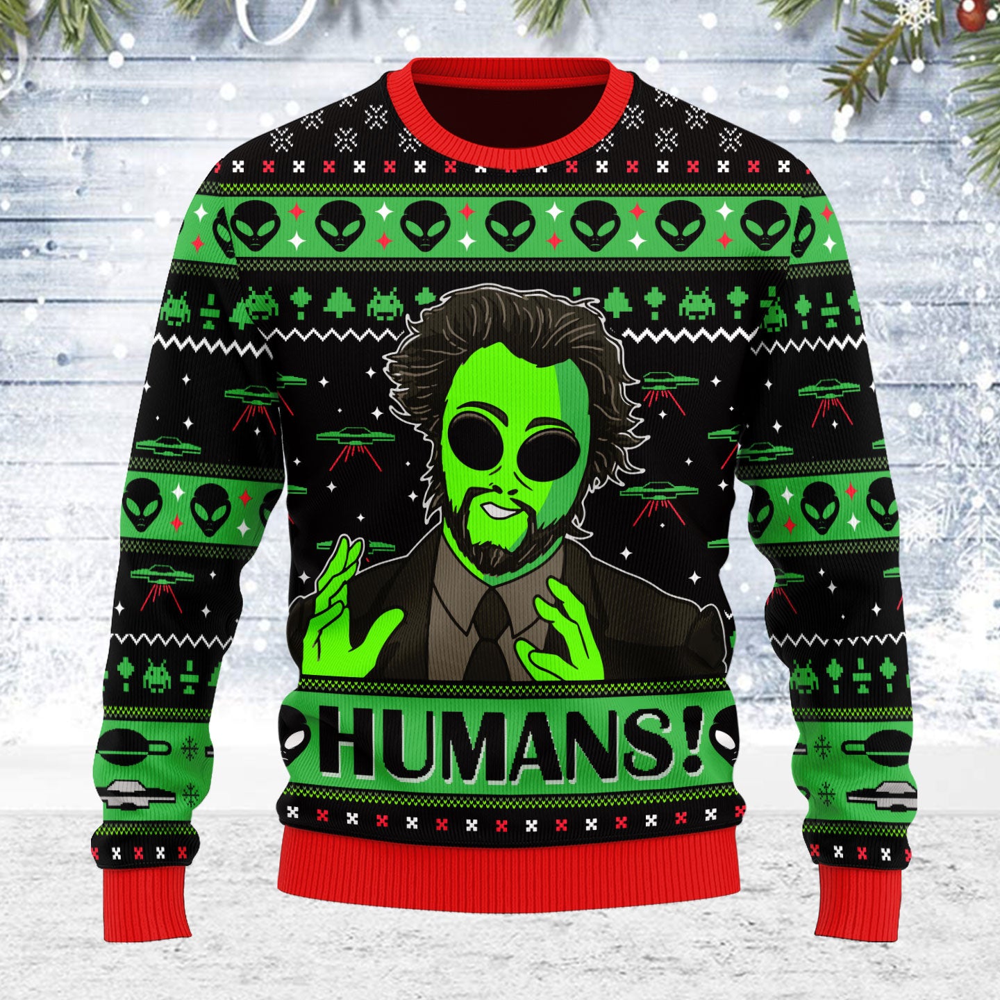 Customspig Ugly Christmas Sweater UFO Alien 3D Apparel