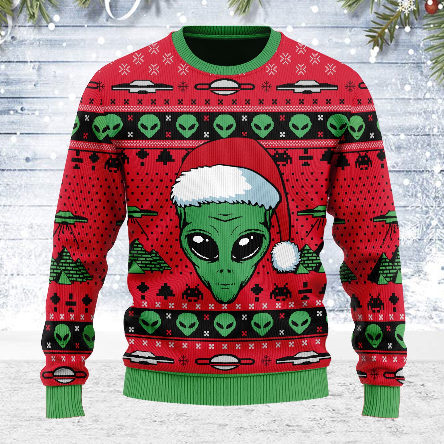 Customspig Ugly Christmas Sweater Alien UFO  3D Apparel