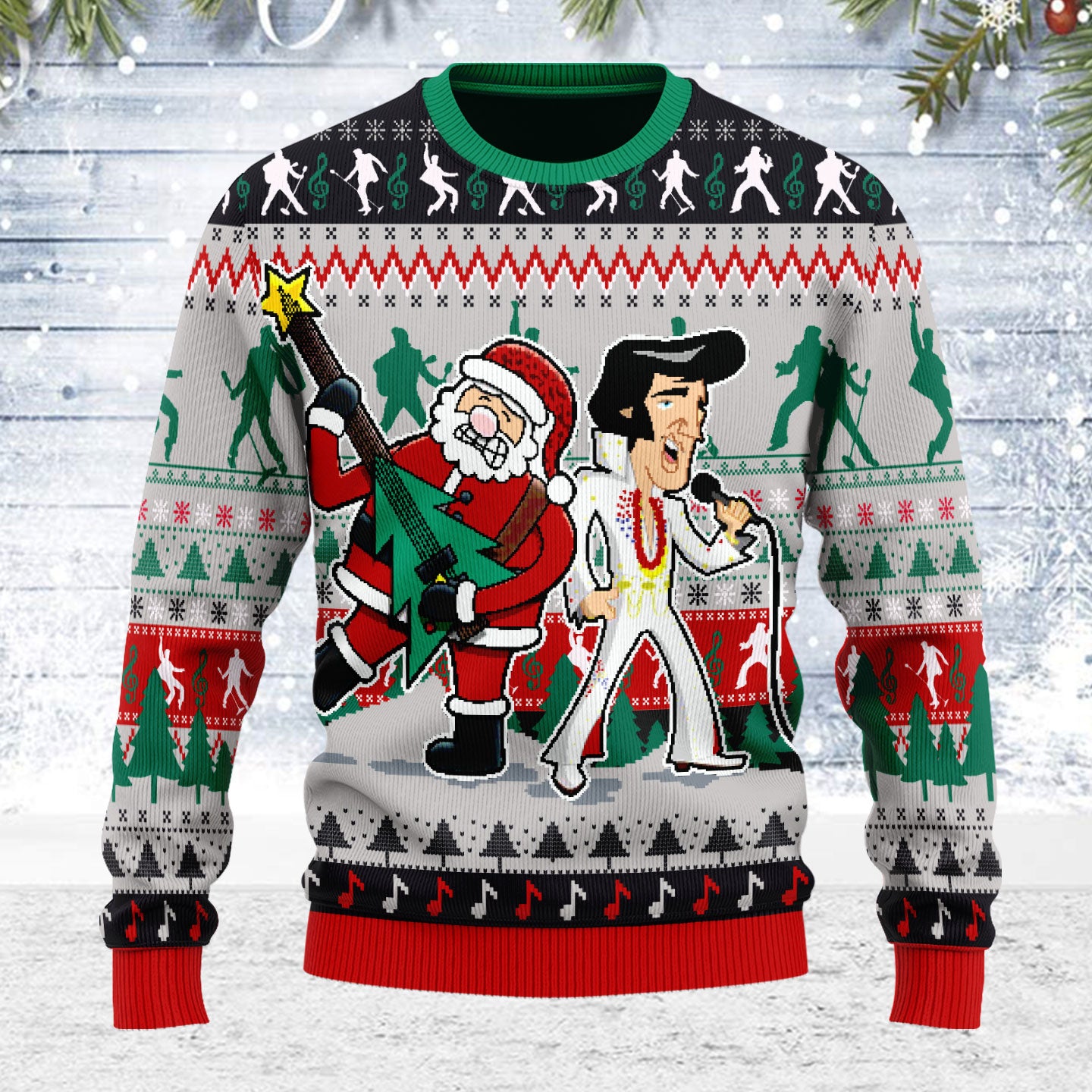 Customspig Ugly Christmas Sweater Elvis Presley With Santa 3D Apparel