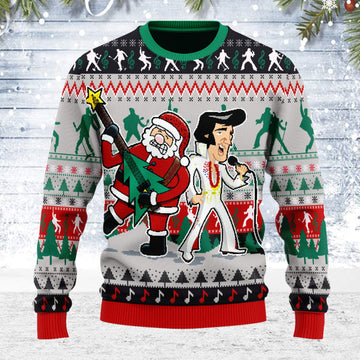 Customspig Ugly Christmas Sweater Elvis Presley With Santa 3D Apparel