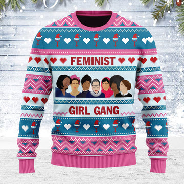 Customspig Ugly Christmas Sweater Feminist Girl Gang 3D Apparel