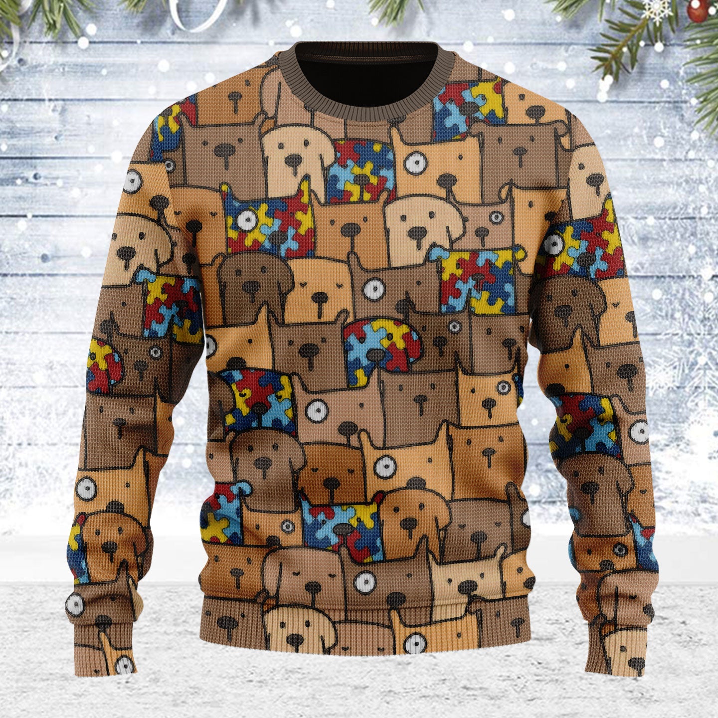 Customspig Ugly Christmas Sweater Autism Dog 3D Apparel