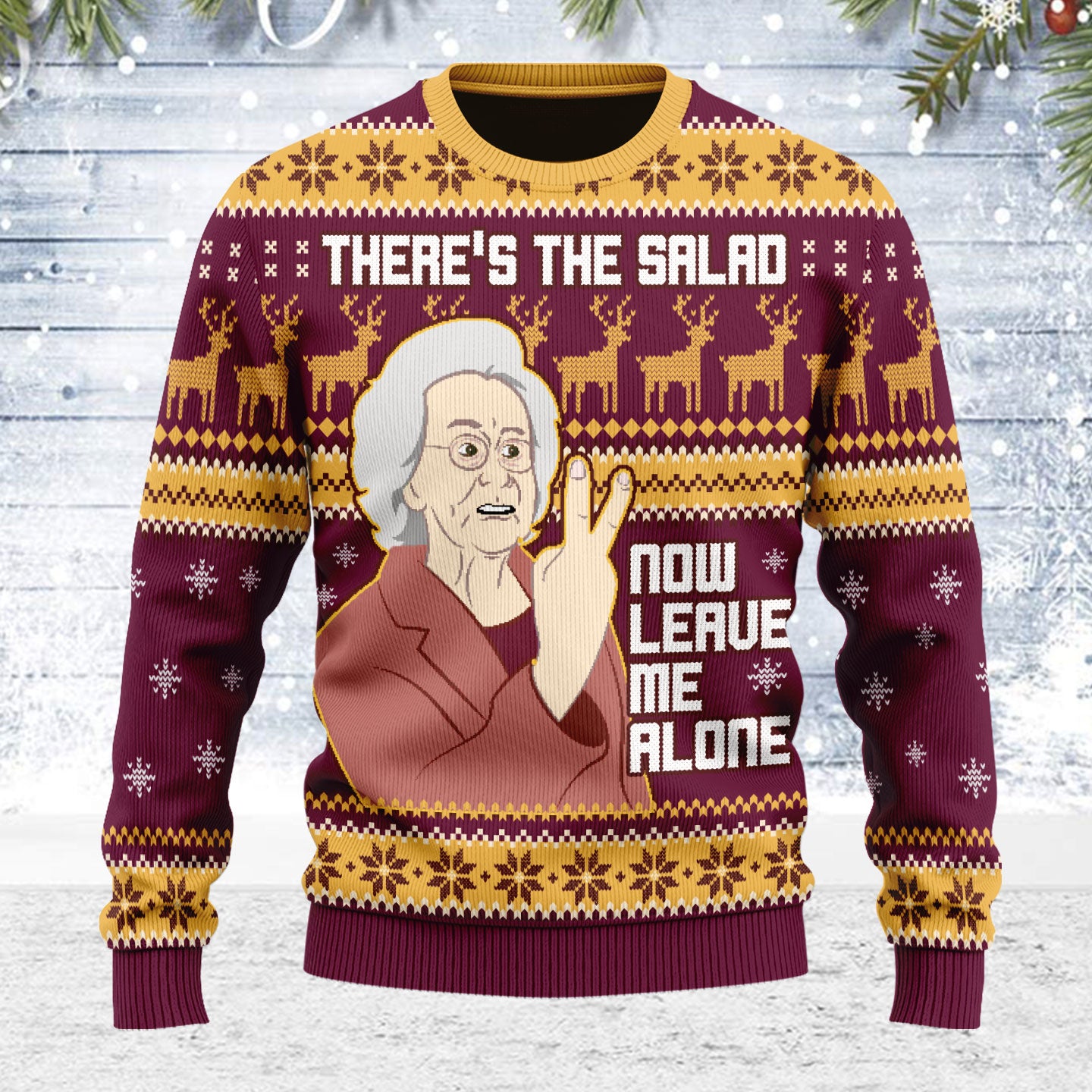 Customspig Ugly Christmas Sweater There’s The Salad Now Leave Me Alone 3D Apparel