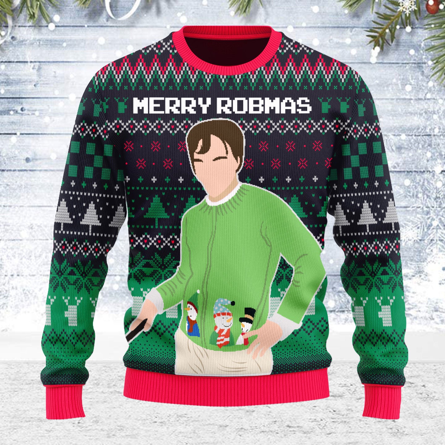 Customspig Ugly Christmas Sweater Merry Robmas Robert Pattinson Green 3D Apparel