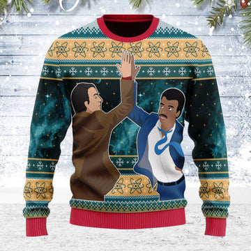 Customspig Ugly Christmas Sweater Neil High Fiving Carl Sagan 3D Apparel