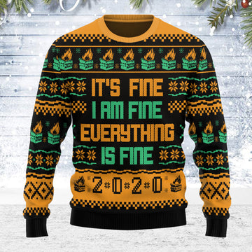 Customspig Ugly Christmas Sweater It's Fine I Am Fine Everything Is Fine 2020 Dumpster Fire 3D Apparel