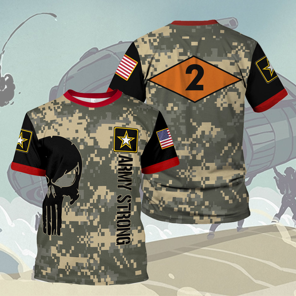 Customspig T-shirt US Army Ranger Diamond 2nd Ranger Battalion 3D Apparel