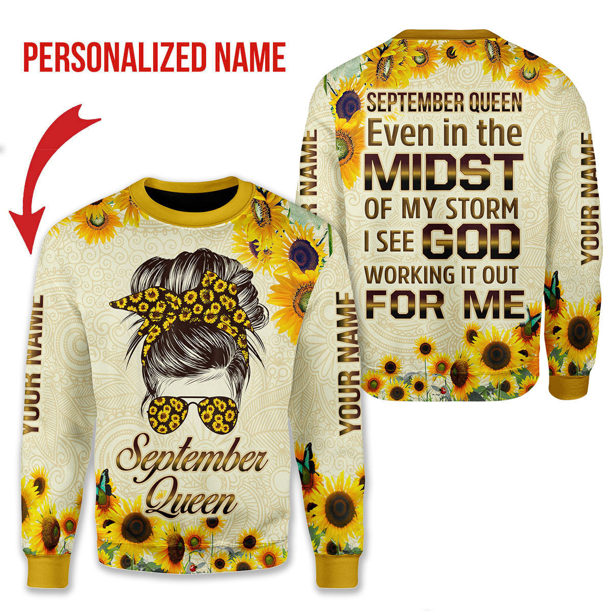CustomsPig Personalized Ugly Sweater September Queen All Over Printed