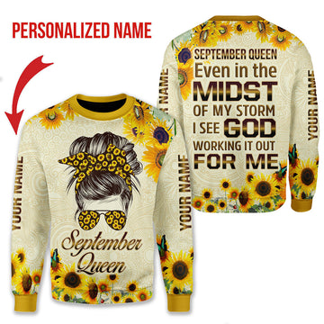 CustomsPig Personalized Ugly Sweater September Queen All Over Printed