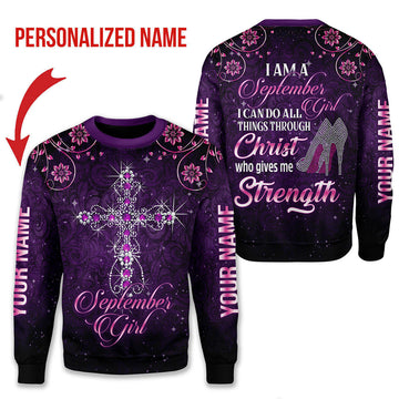 CustomsPig Personalized Ugly Sweater I Am A September Girl All Over Printed