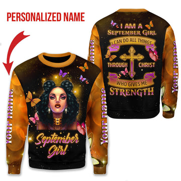 CustomsPig Personalized Ugly Sweater I Am A September Girl All Over Printed