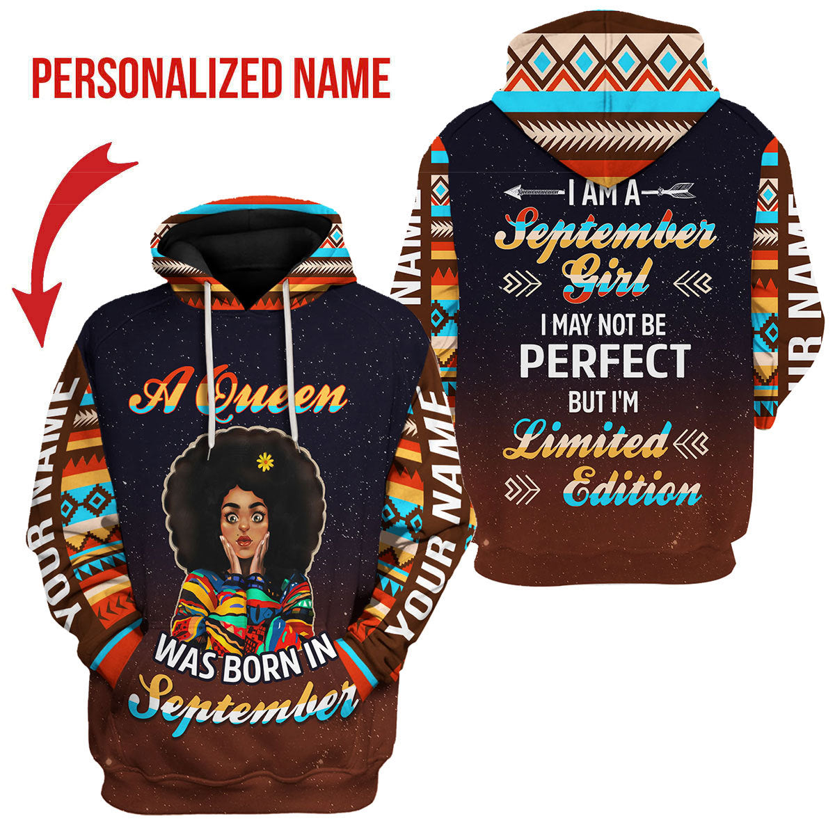 CustomsPig Personalized Hoodie September Girl All Over Printed