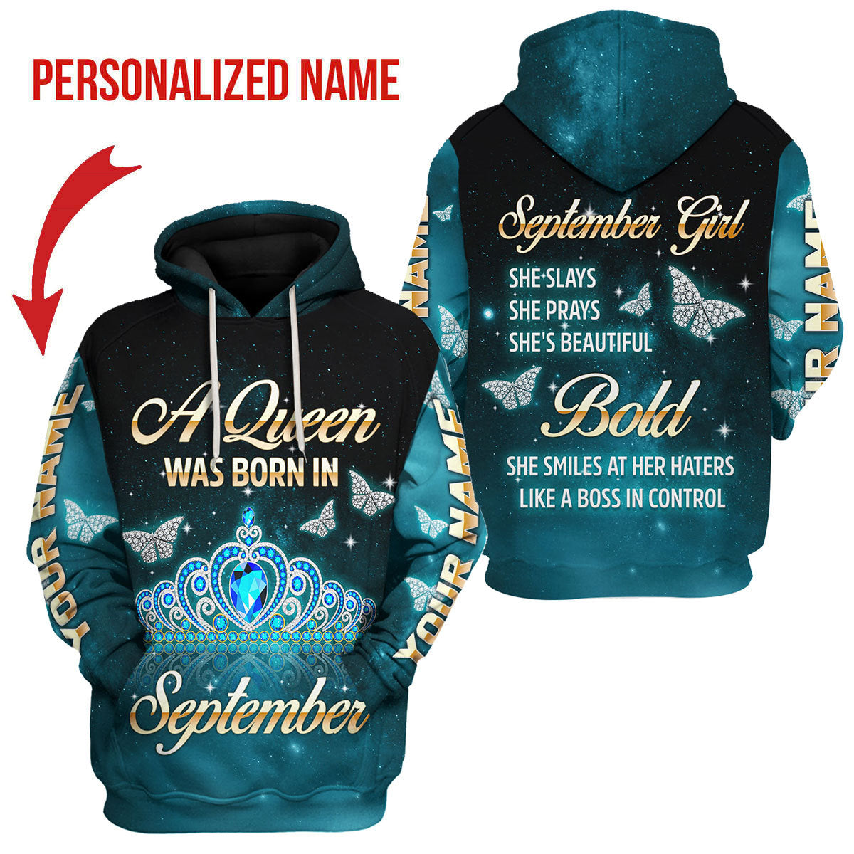 CustomsPig Personalized Hoodie September Girl All Over Printed