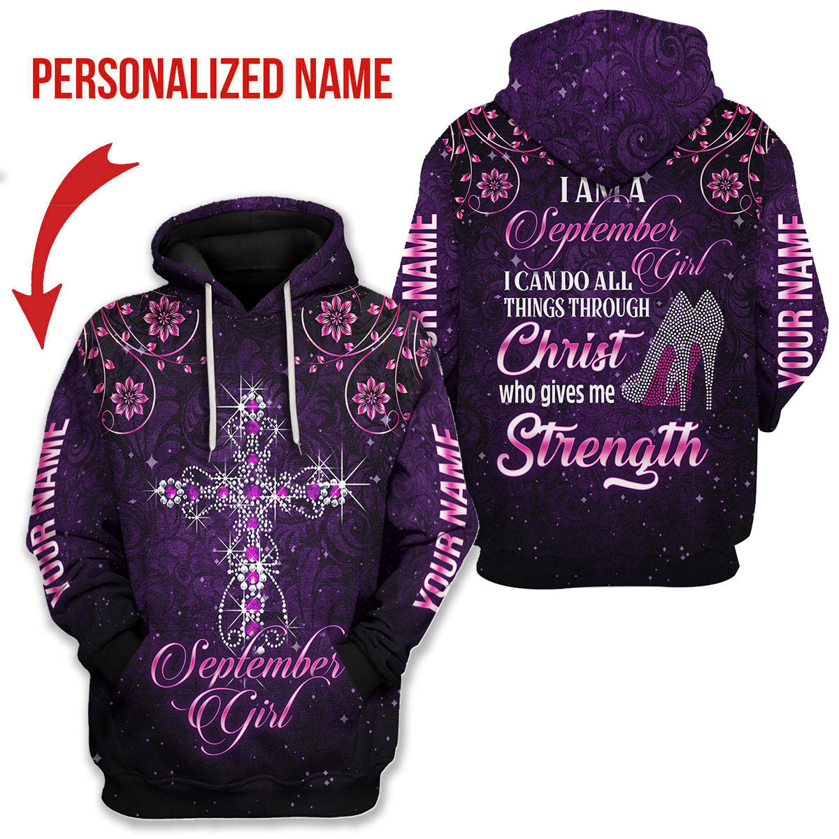 CustomsPig Personalized Hoodie I Am A September Girl All Over Printed