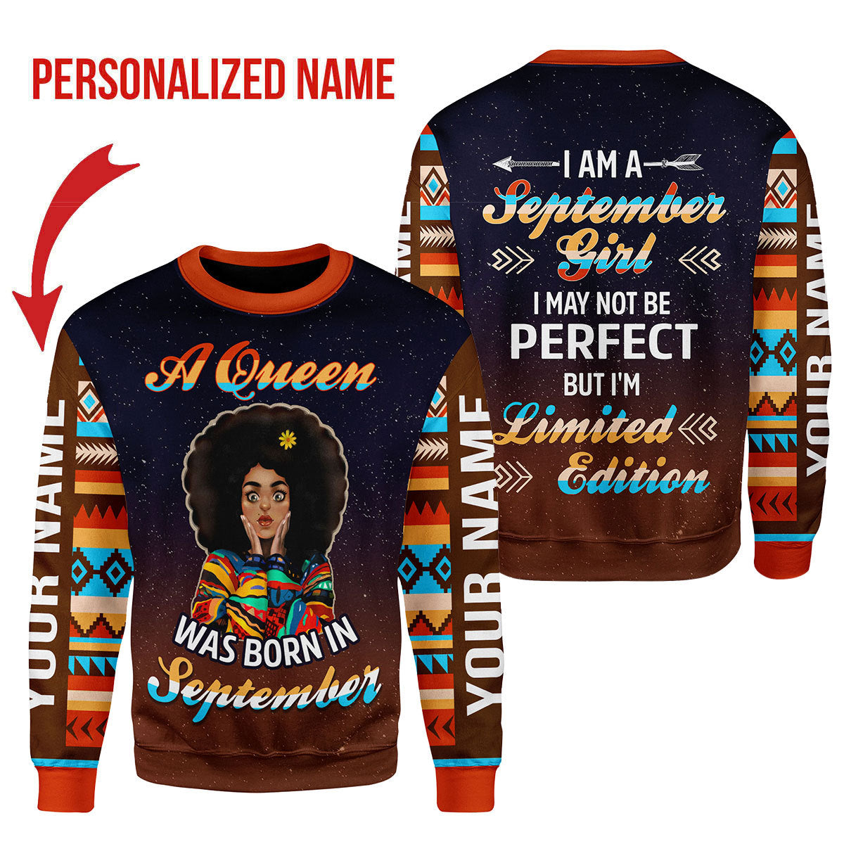 CustomsPig Personalized Ugly Sweater September Girl All Over Printed