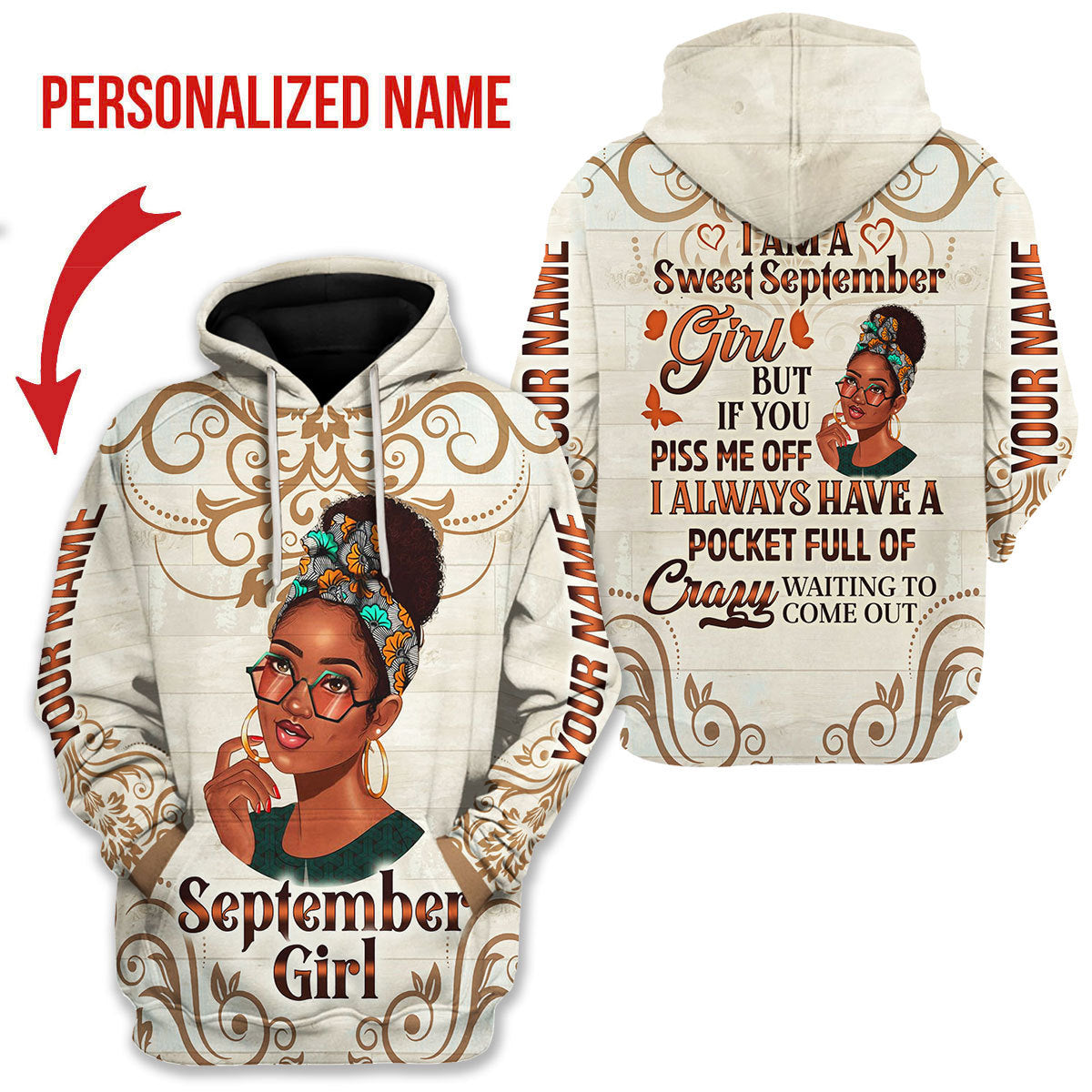 Customspig Personalized Hoodie I'm A Sweet September Girl All Over Printed