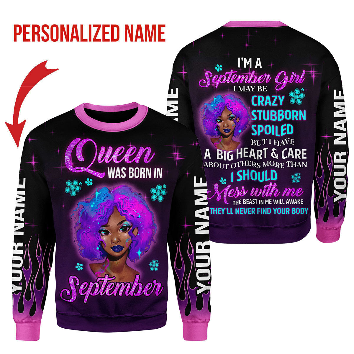 CustomsPig Personalized Ugly Sweater Queen Was Born In September All Over Printed