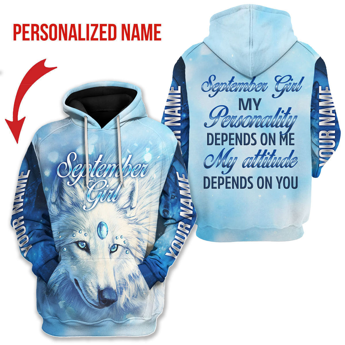 CustomsPig Personalized Hoodie September Girl All Over Printed