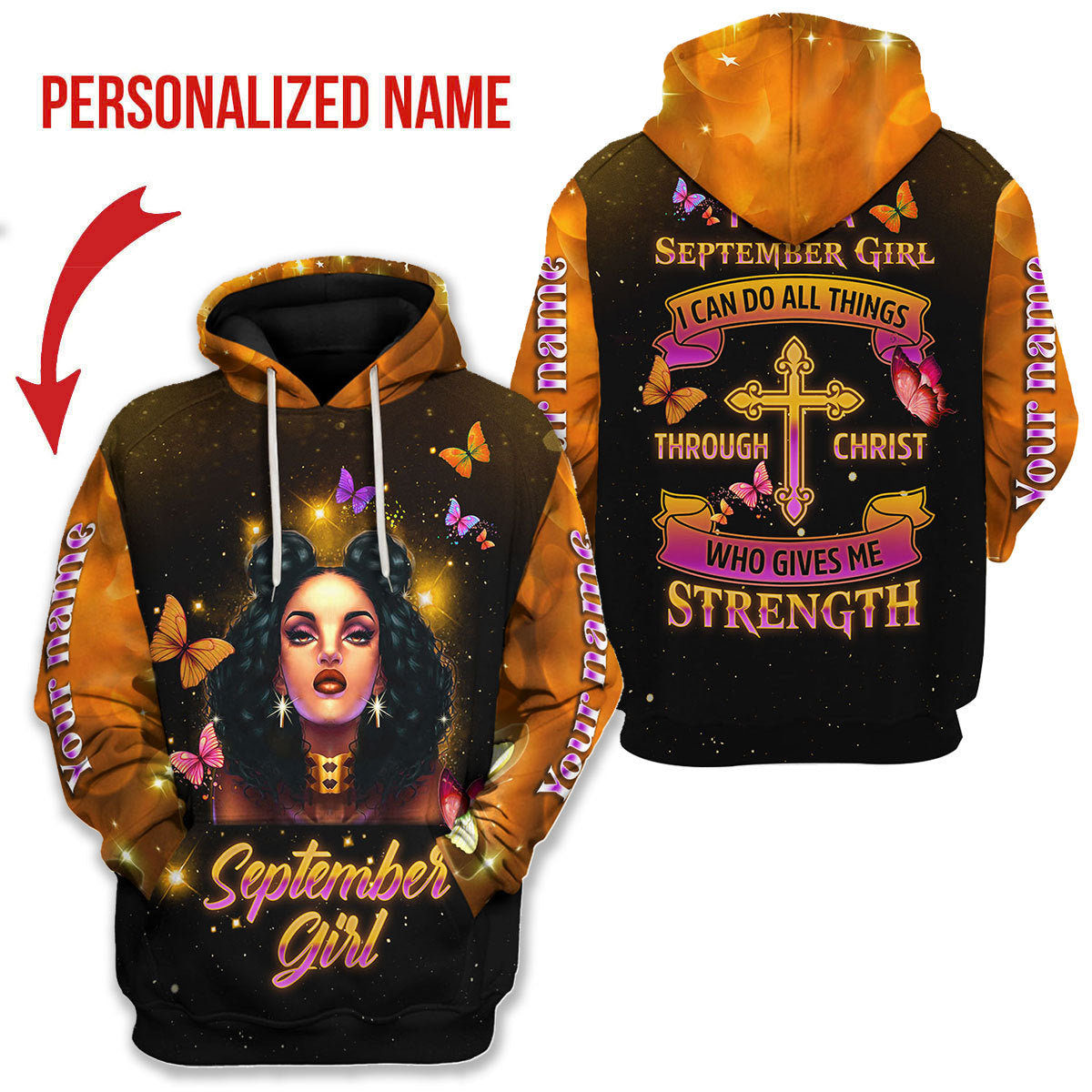 CustomsPig Personalized Hoodie I Am A September Girl All Over Printed