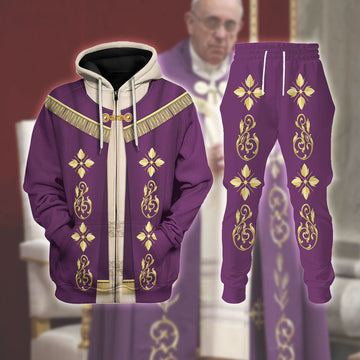 Tracksuit Tops Pullover Sweatshirt Pope Francis In Purple Liturgical Vestment 3D Apparel