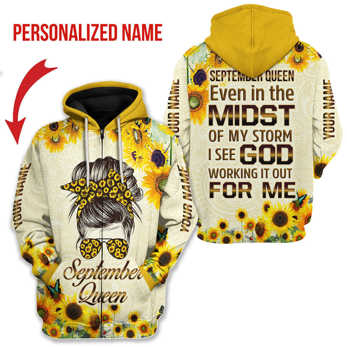CustomsPig Personalized Zip Hoodie September Queen All Over Printed