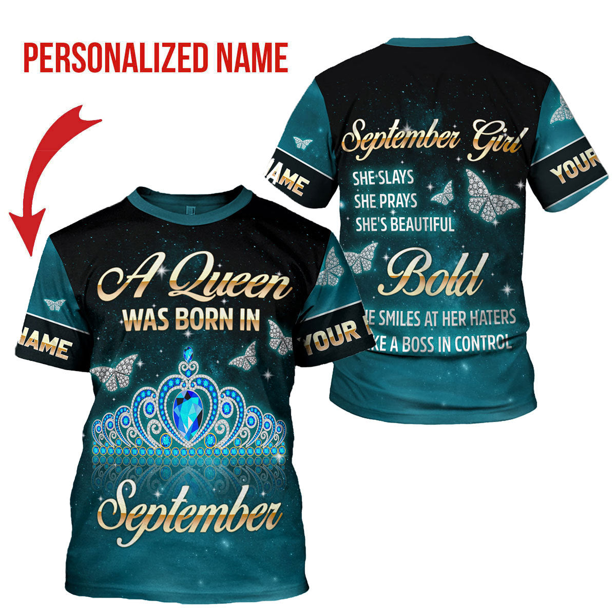 CustomsPig Personalized T-shirt September Girl All Over Printed