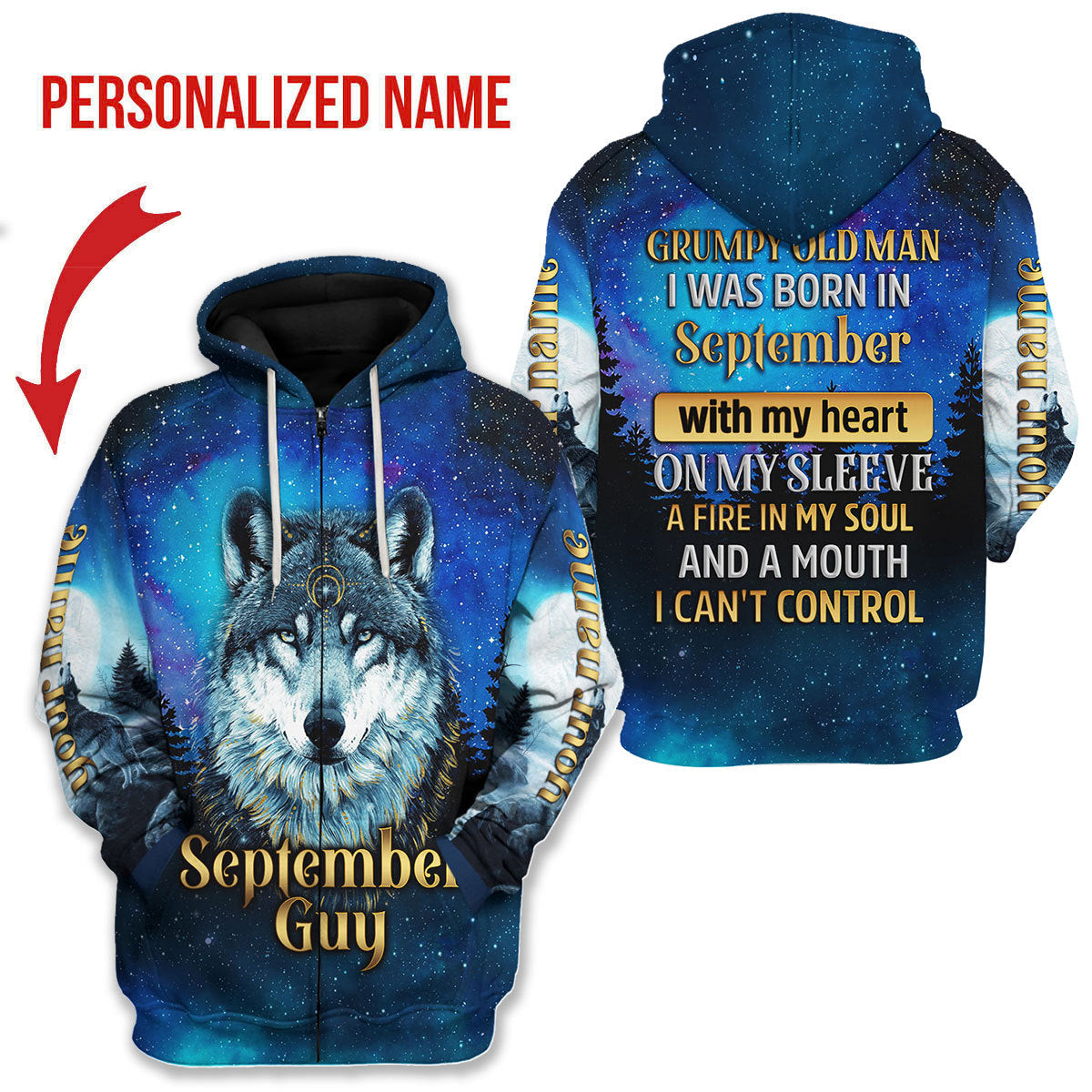 CustomsPig Personalized Zip Hoodie I Was Born In September All Over Printed