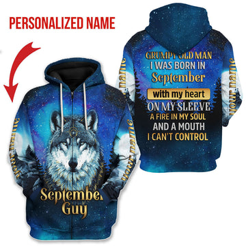 CustomsPig Personalized Zip Hoodie I Was Born In September All Over Printed