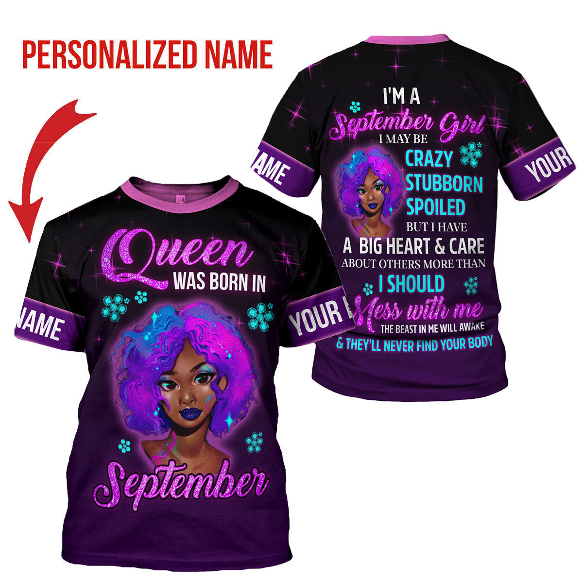 CustomsPig Personalized T-shirt Queen Was Born In September All Over Printed