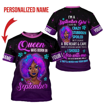 CustomsPig Personalized T-shirt Queen Was Born In September All Over Printed