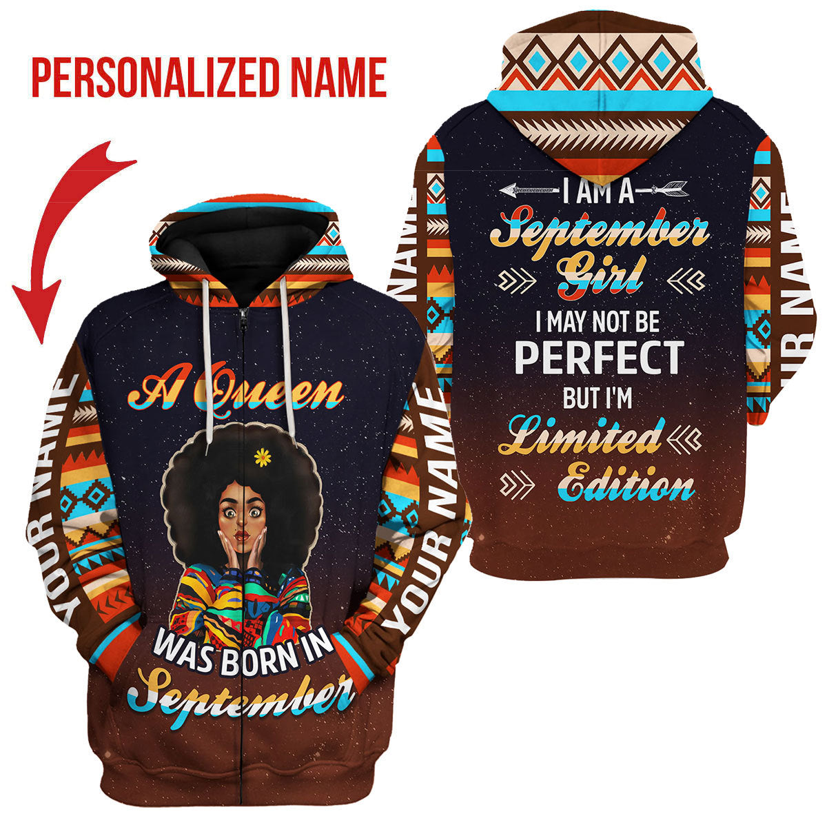 CustomsPig Personalized Zip Hoodie September Girl All Over Printed