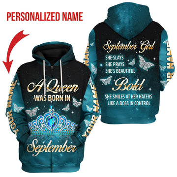 CustomsPig Personalized Zip Hoodie September Girl All Over Printed