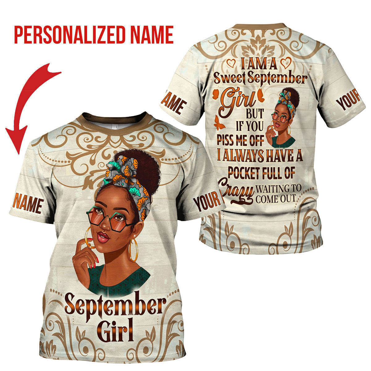 Customspig Personalized T-Shirt I'm A Sweet September Girl All Over Printed