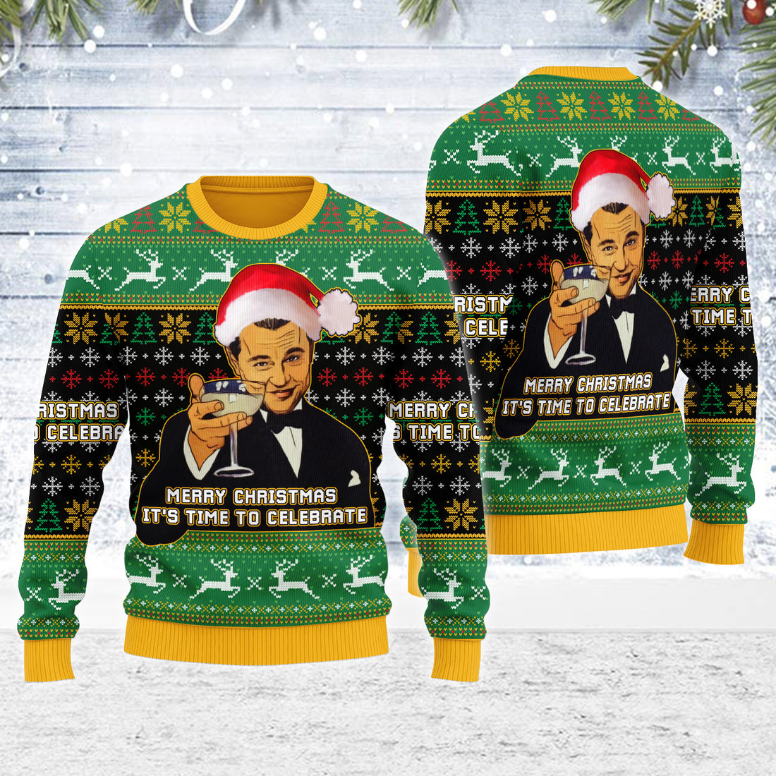 Customspig Ugly Christmas Sweater Merry Christmas It's Time To Celebrate 3D Apparel