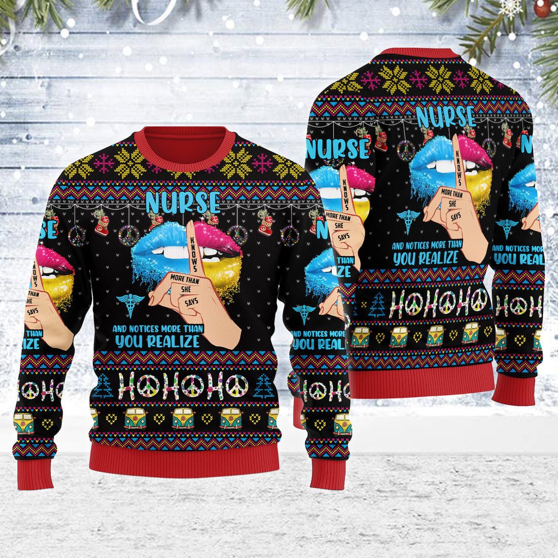 Customspig Ugly Christmas Sweater Nurse Life Hippie 3D Apparel